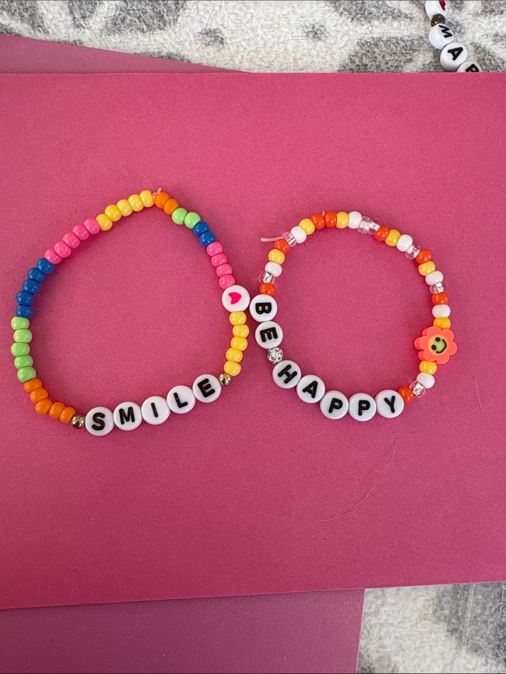 Smile & Be Happy Beaded Bracelets - Pink Multicolor